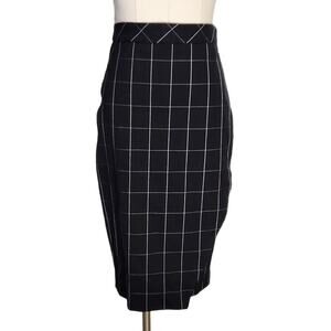 Banana Republic Black White Grid Check Pencil Skirt Women's Petite Size 0